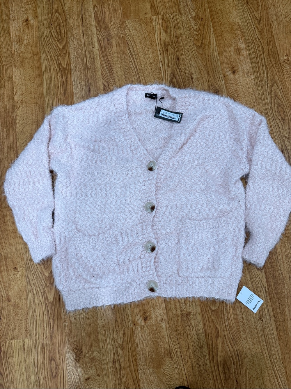 Boohoo oversized Pale Pink Textured Button Front Cardigan